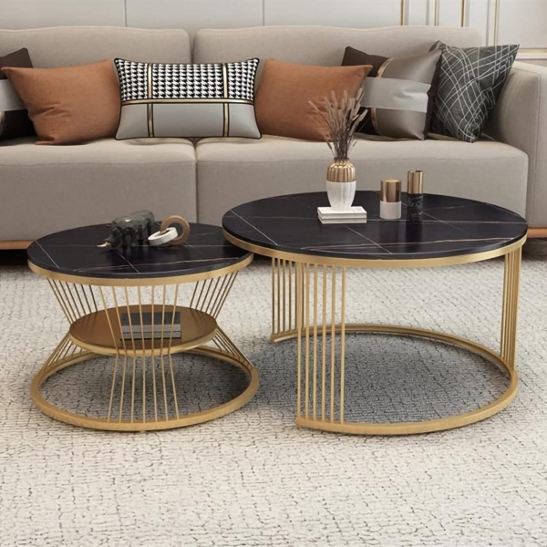 Table Basse Effet Marbre Noir et Or TBEMNO 002